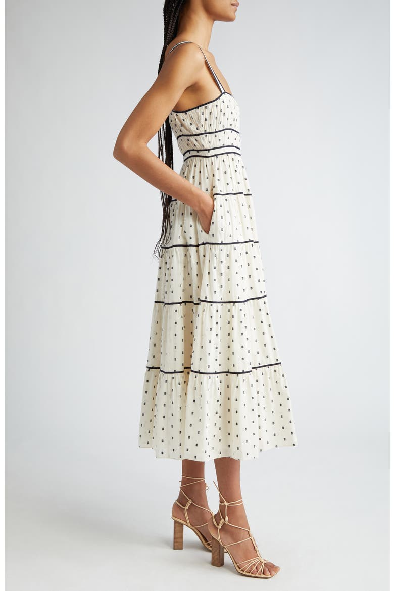 Clemente Abstract Print Tiered Cotton Midi Sundress, Alternate, color, IVORY