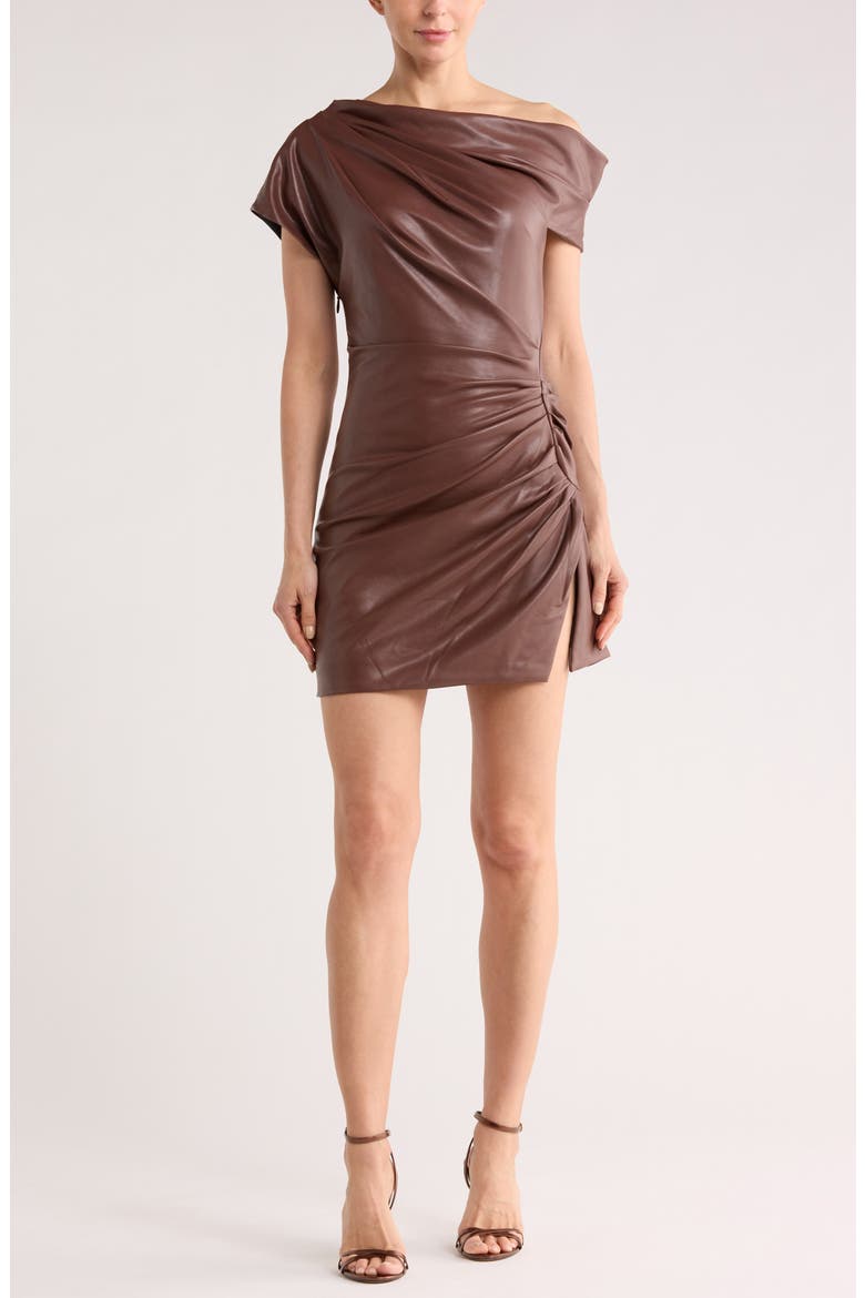 Nordi Faux Leather Ruched Minidress, Main, color, COFFEE
