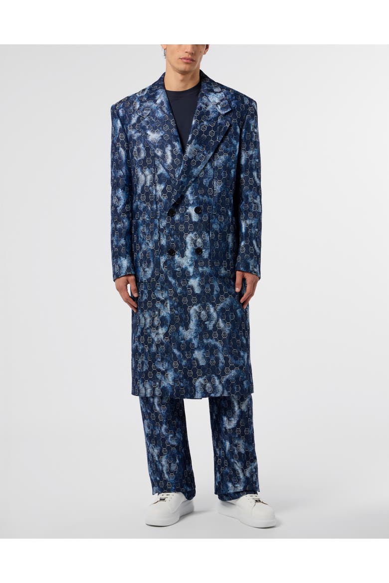 Jacquard Denim Coat Monogram Men, Main, color, navy