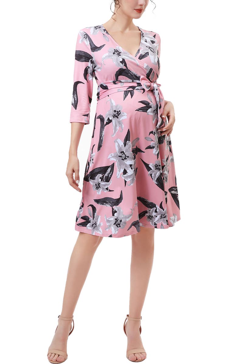 Kimi & Kai Sophie Floral Faux Wrap Maternity Nursing Dress, Alternate, color, Multicolored