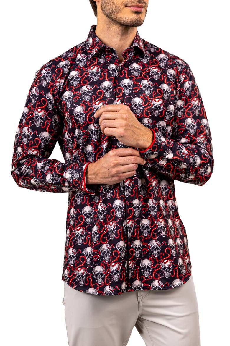 Fibonacci Ascension Contemporary Fit Button-Up Shirt, Alternate, color, BLACK