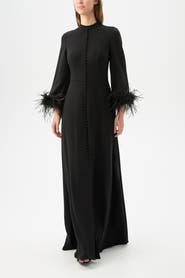 Trina Turk Montmarte Feathre Trim Maxi Dress