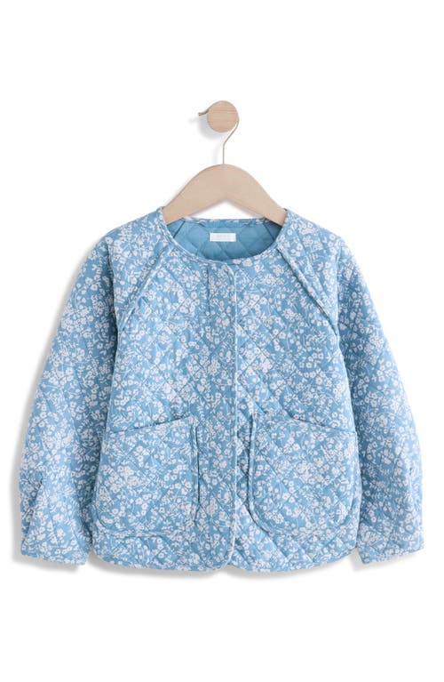 Shop Next Kids' Floral Cotton Snap-up Jacket In Blue