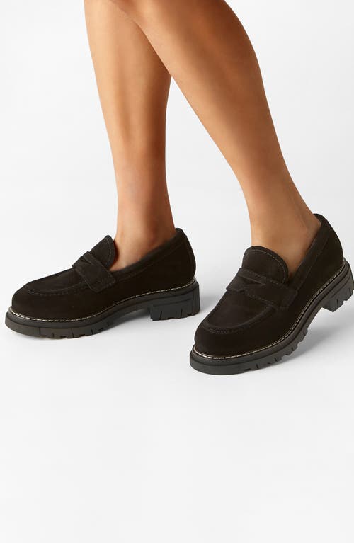 La Canadienne Donny Suede Platform Penny Loafers In Black