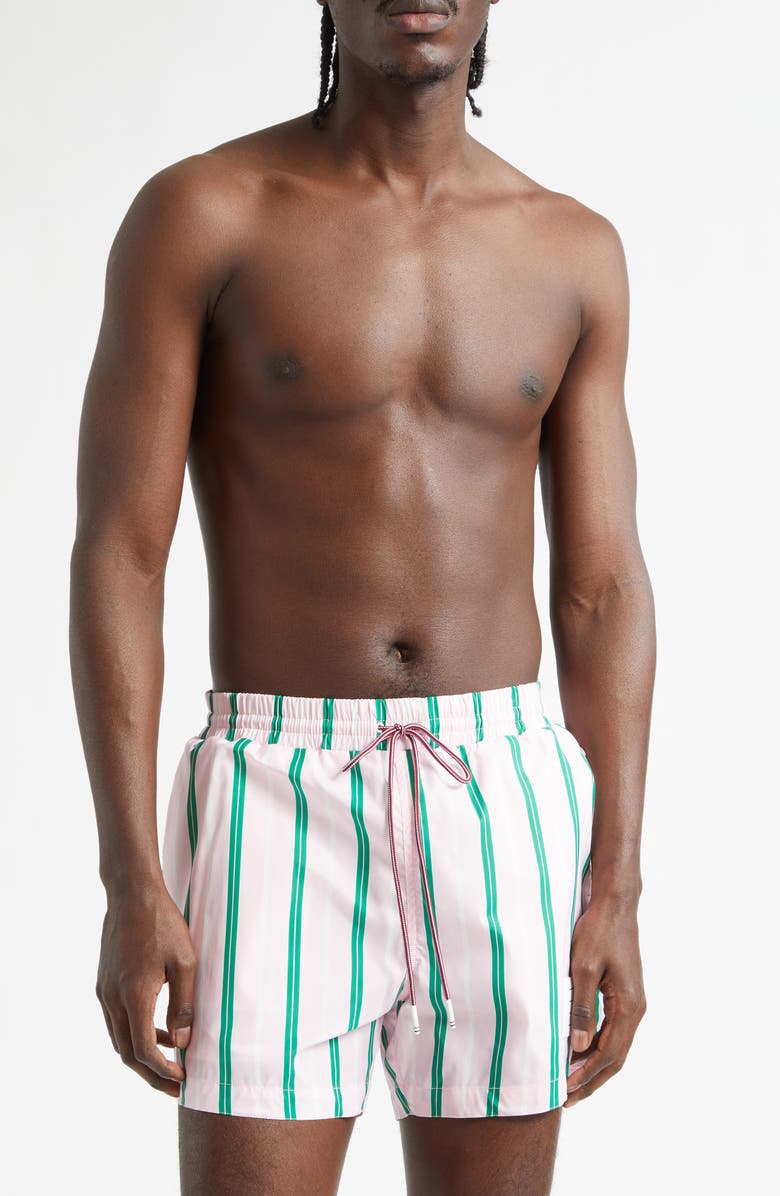 Thom Browne Stripe Swim Trunks, Main, color, Light Pink