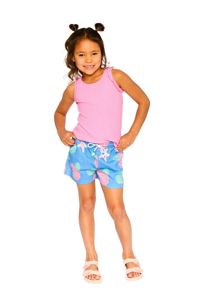 Crinkle Jersey Straight Fit Shell Shorts, Alternate, color, Blue Seashell Print