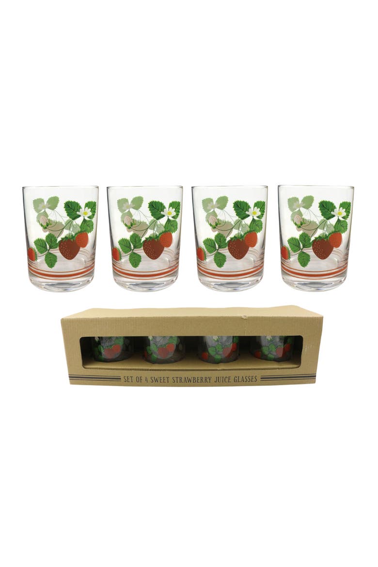 Set of 4 Glass Strawberry Juice Glasses Perfect for Refreshing Drinks and Stylish Entertaining, Main, color, Multicolored