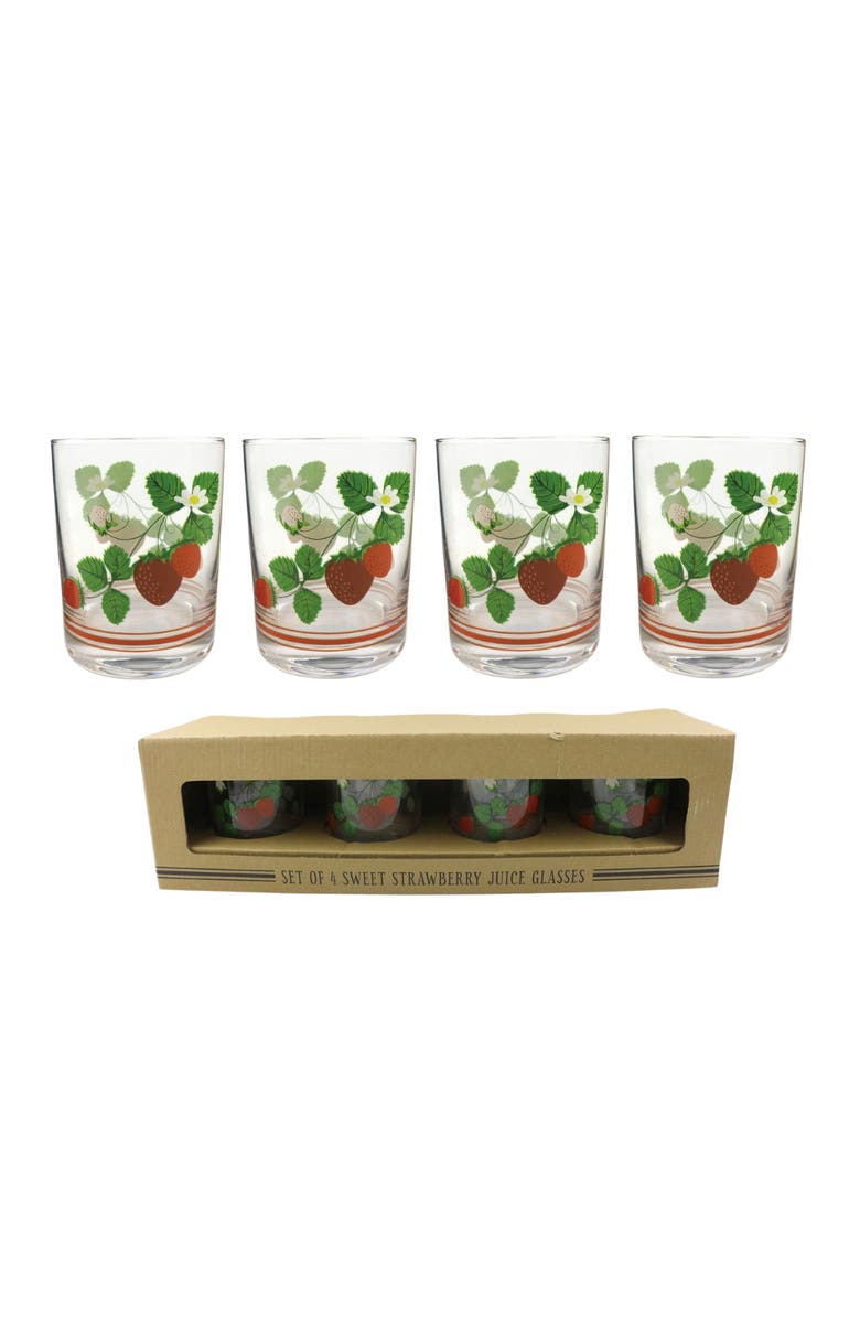 Transpac Set of 4 Glass Strawberry Juice Glasses Perfect for Refreshing Drinks and Stylish Entertaining, Main, color, Multicolored