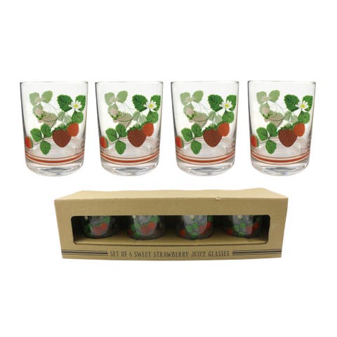 Set of 4 Glass Strawberry Juice Glasses Perfect for Refreshing Drinks and Stylish Entertaining