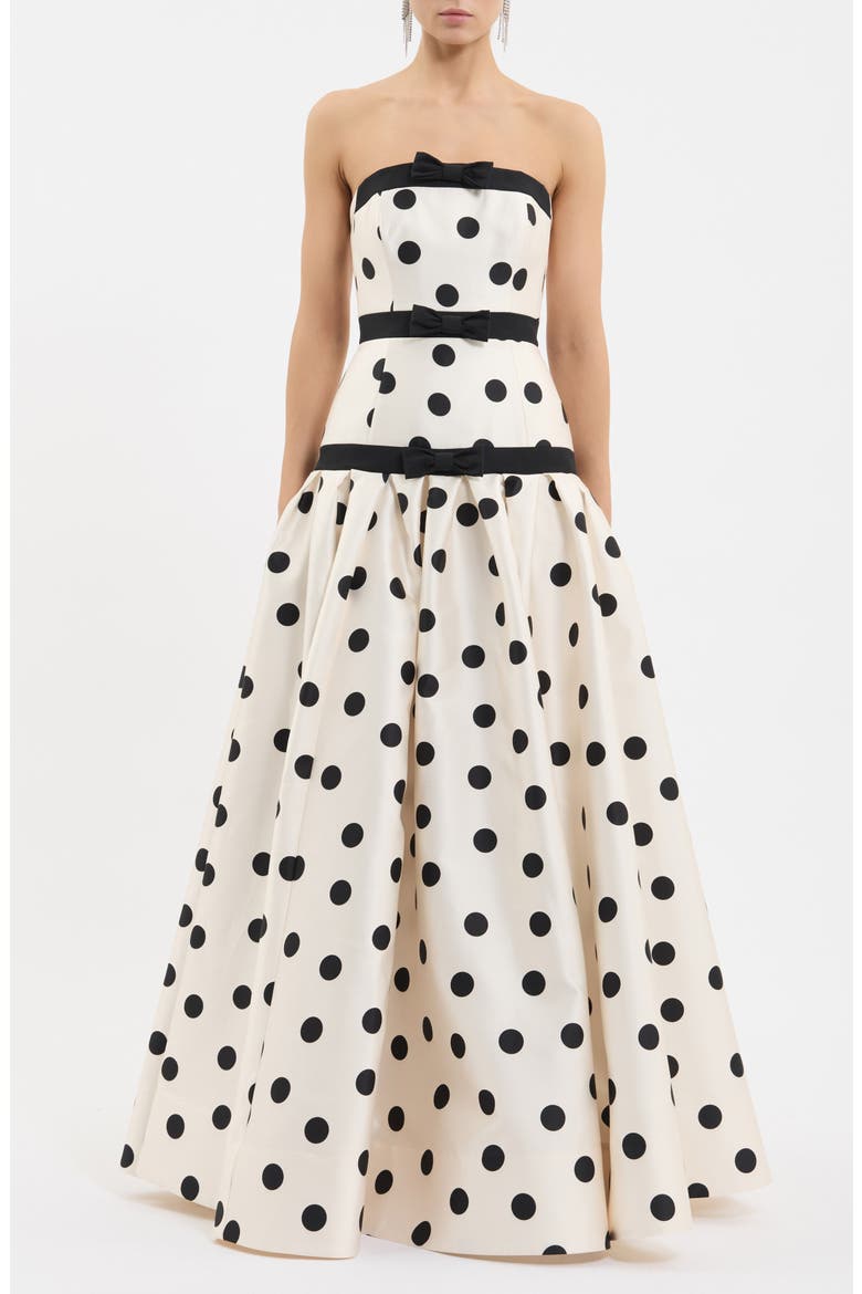 Bacio Polka Dot Strapless Gown, Main, color, SPOT