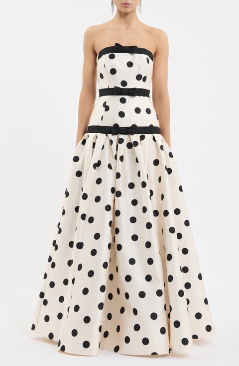 Bacio Polka Dot Strapless Gown