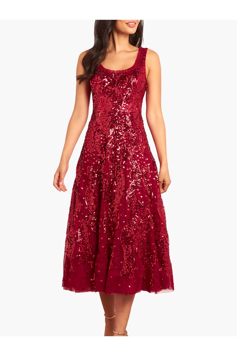 Sequin Ribbon Scoop Neck Ballerina Dress, Main, color, Red