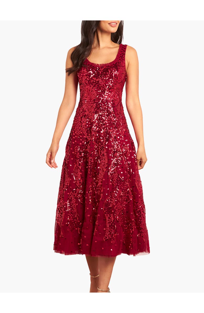 Needle & Thread Sequin Ribbon Scoop Neck Ballerina Dress, Main, color, Red