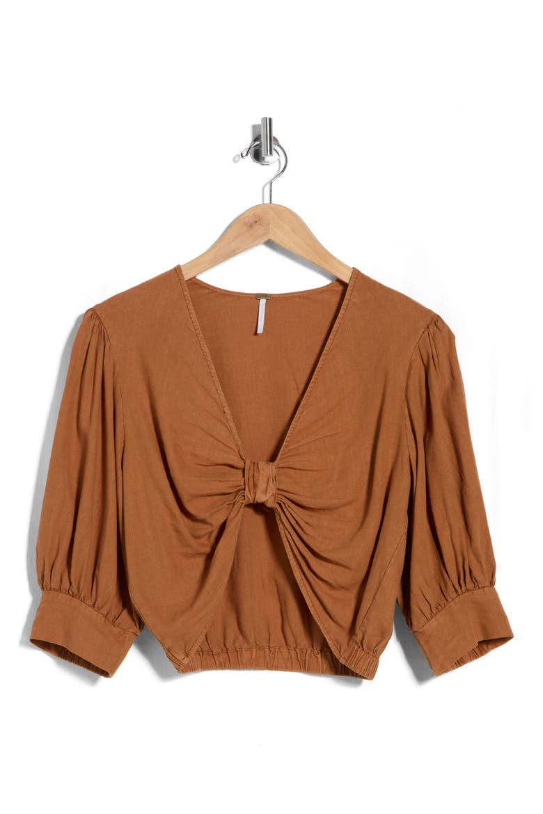 Miranda Linen Blend Crop Top, Alternate, color, CARMEL