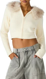 Steve Madden Lysia Faux Fur Collar Rib Jacket