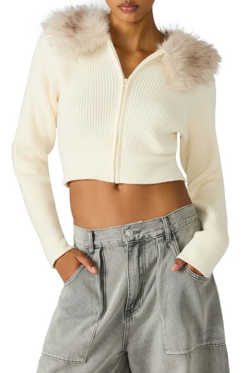 Steve Madden Lysia Faux Fur Collar Rib Jacket In White