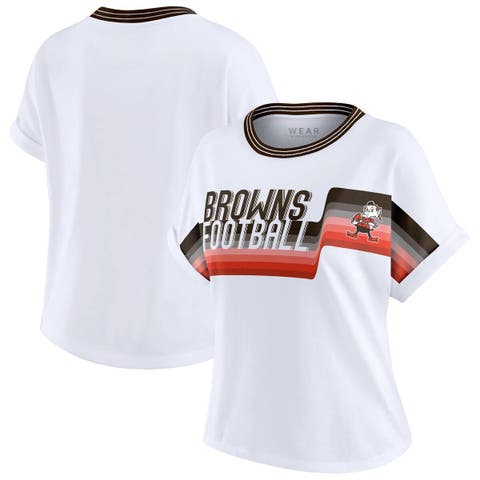 Women's WEAR by Erin Andrews White Cleveland Browns Cropped Center Stripe Dolman T-Shirt