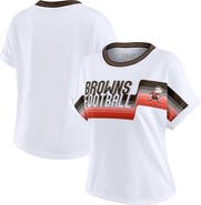WEAR by Erin Andrews Women's WEAR by Erin Andrews White Cleveland Browns Cropped Center Stripe Dolman T-Shirt