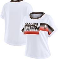 WEAR by Erin Andrews Women's WEAR by Erin Andrews White Cleveland Browns Cropped Center Stripe Dolman T-Shirt