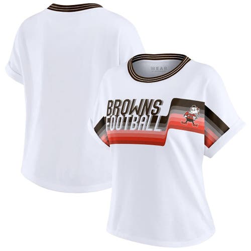 Wear By Erin Andrews White Cleveland Browns Cropped Center Stripe Dolman T-shirt In White