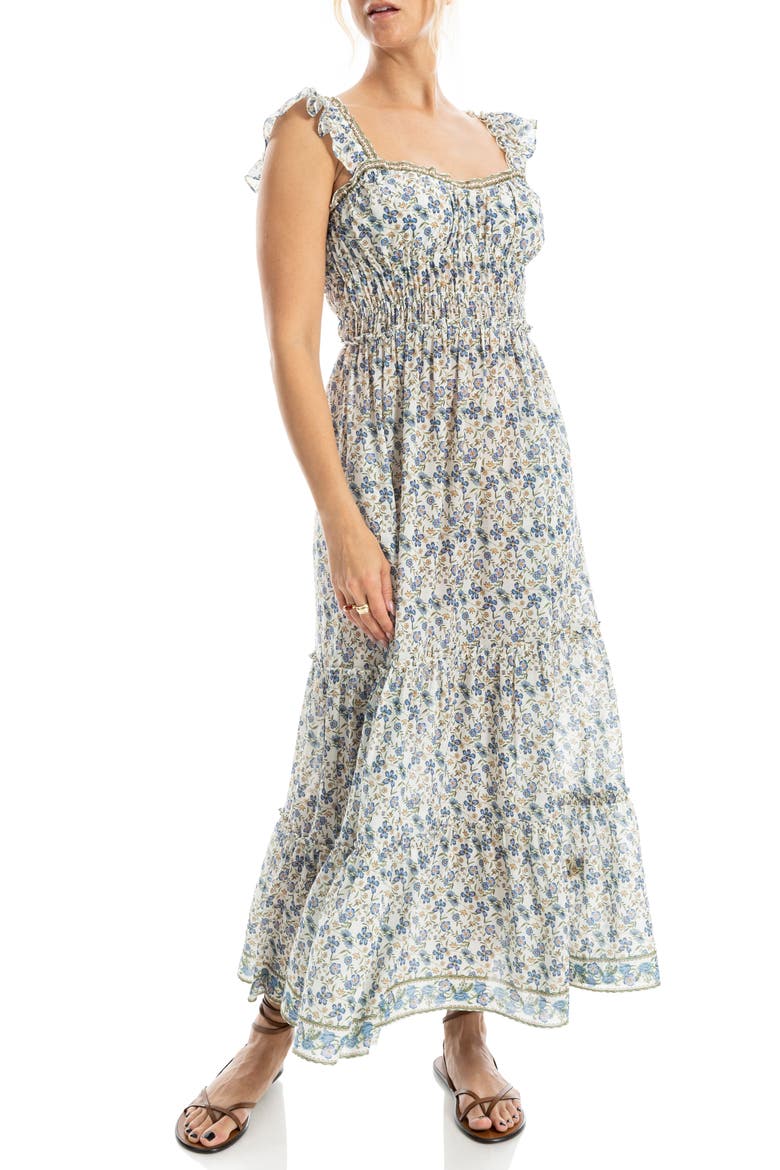 Sweetheart Neck Ruffle Strap Tiered Maxi Dress, Alternate, color, CREAM/ SKY FLORAL SWING VINES