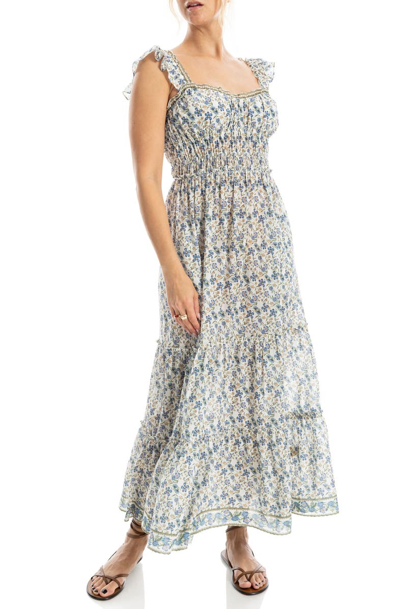 MAX STUDIO Sweetheart Neck Ruffle Strap Tiered Maxi Dress, Alternate, color, Cream/ Sky Floral Swing Vines