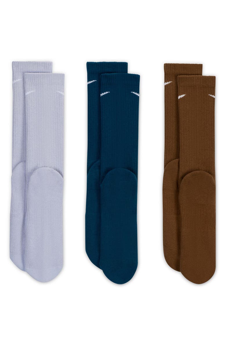 Nike Assorted 3-Pack Everyday Plus Cushion Crew Training Socks, Alternate, color, Blue/ Brown Multi
