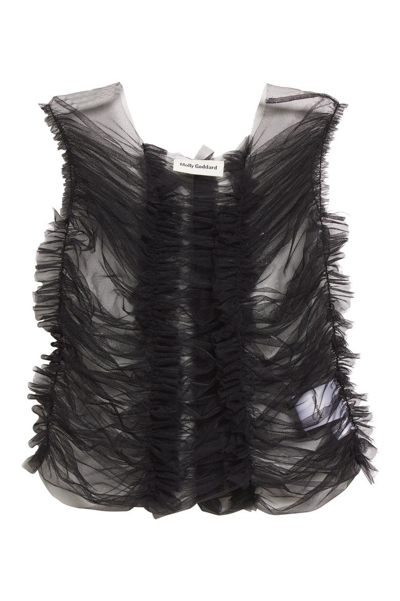 Ruched Tulle Top, Alternate, color, BLACK