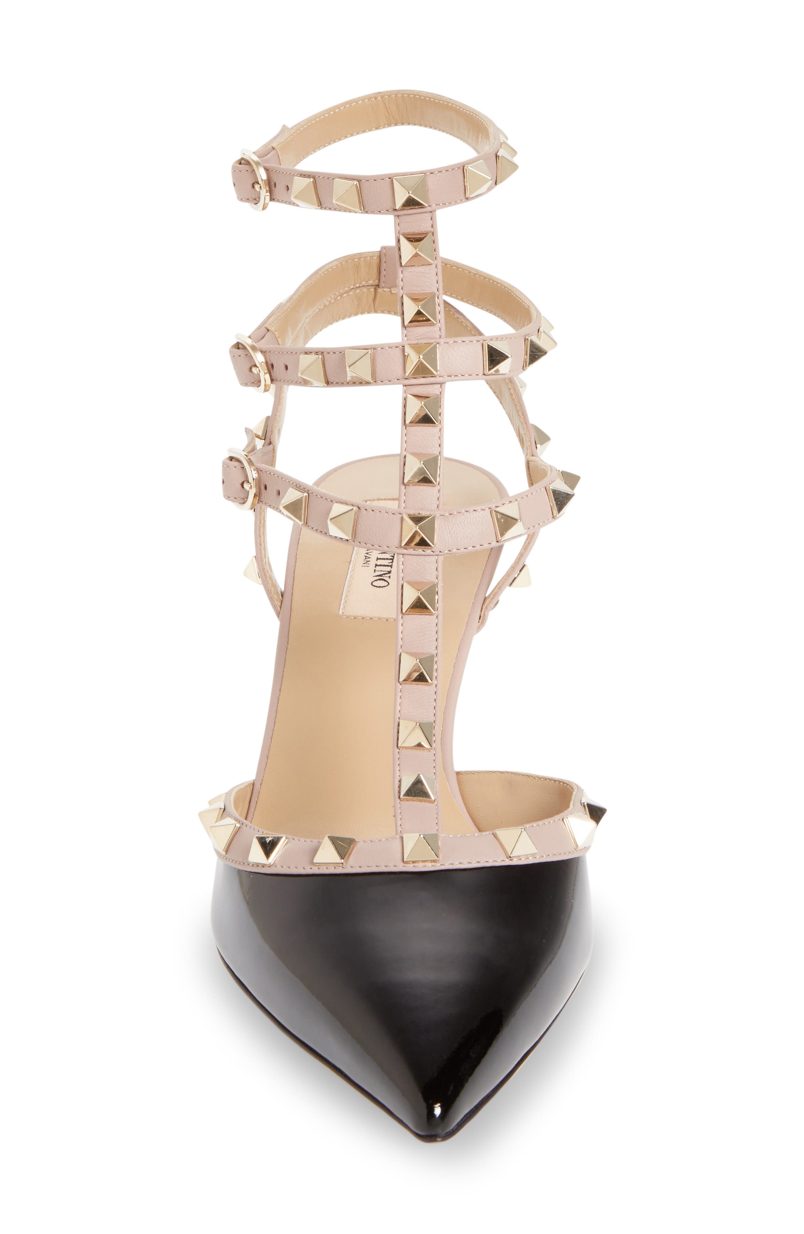 Rockstud Strappy Pointed Toe Pump, Alternate, color, N91 NERO/POUDRE