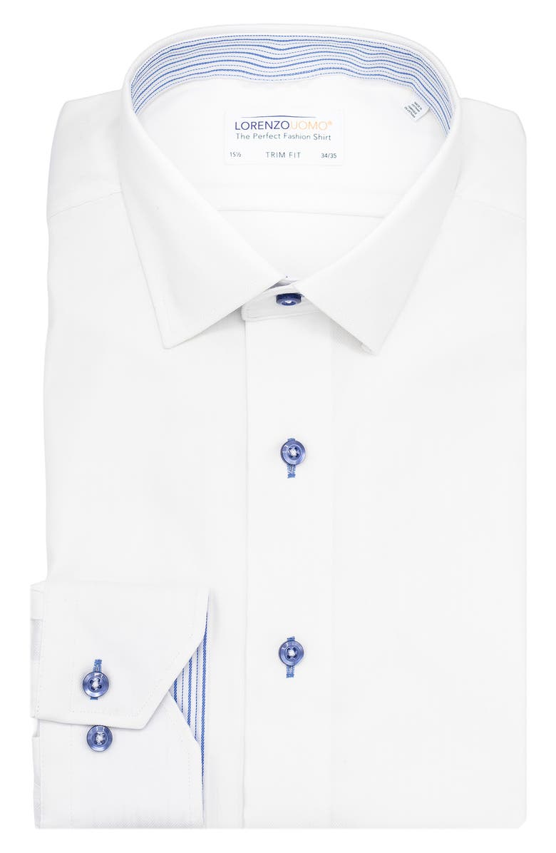 Lorenzo Uomo Trim Fit Textured Herringbone Dress Shirt, Main, color, White