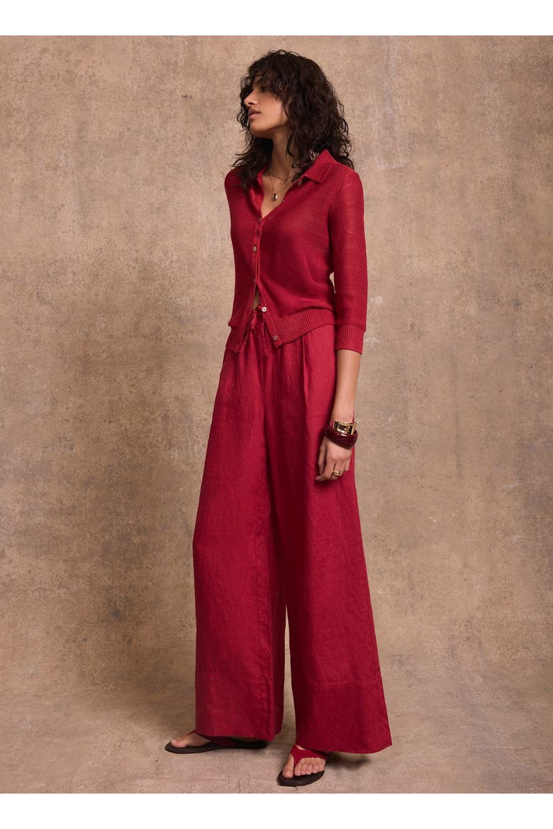 Linen Drawstring Wide Leg Trousers, Alternate, color, Red