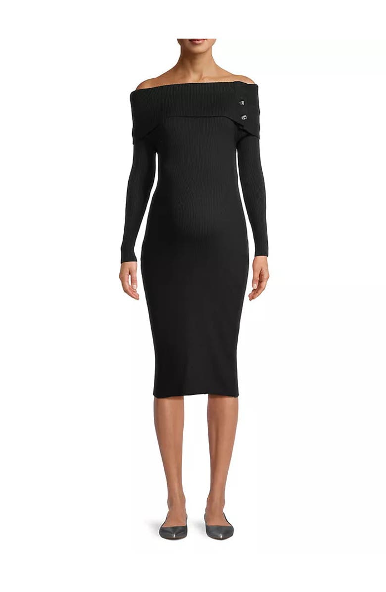 Emilia George Carrie Off Shoulder Knit Dress, Main, color, Black