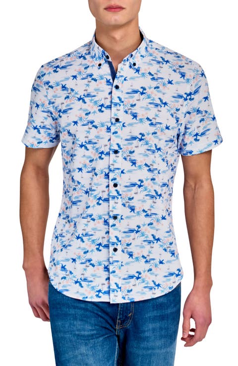Tropical Short Sleeve Woven Button Down Shirt