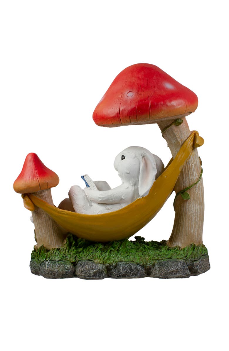 Northlight 11.75" White Bunny in Hammock Outside Garden Statue, Alternate, color, Red