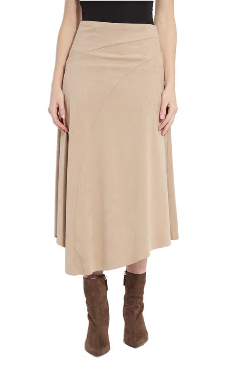 Azalea Faux Suede Asymmetric Hem Midi Skirt