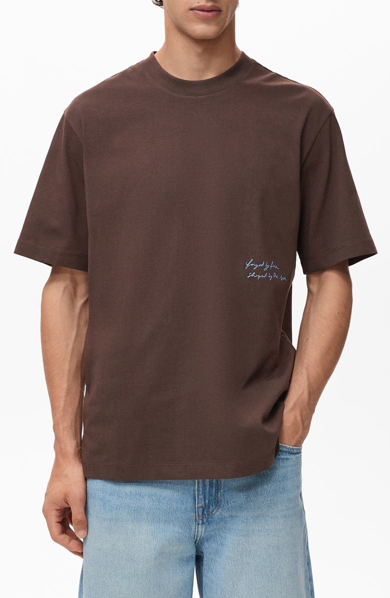 MANGO Relaxed Fit Graphic T-Shirt, Main, color, Brown