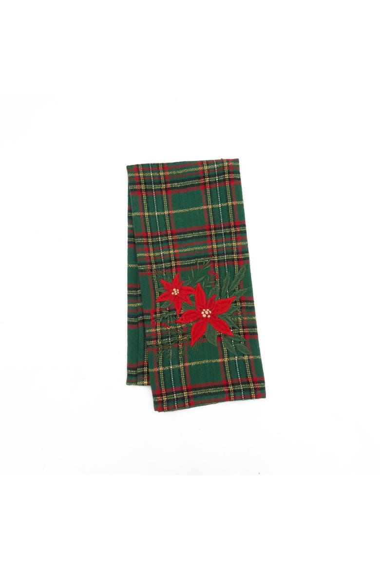 Poinsettia Botanical Floral Plaid Christmas Towel, Main, color, Red