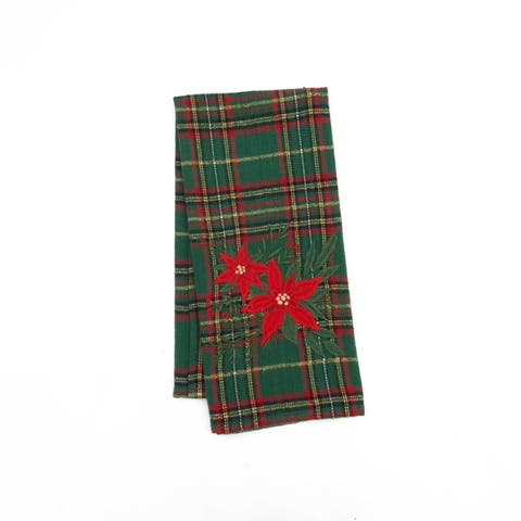 Poinsettia Botanical Floral Plaid Christmas Towel
