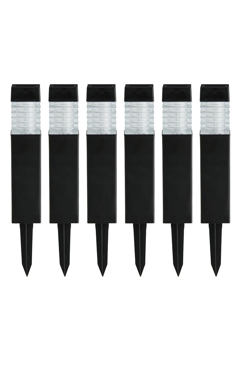 Glitzhome Set of 6 Solar Powered Transparent Texture Lens Pathway Stake Light, Alternate, color, Black