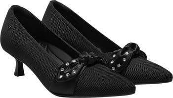 Pointed-Toe Bow Kitten Heels