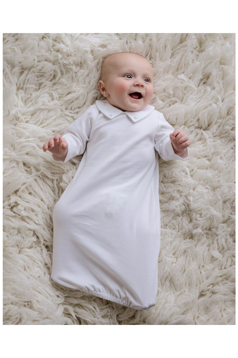 Embroidered Collar Day Gown, Alternate, color, White and Blue