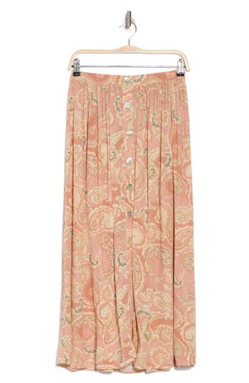 Dr2 By Daniel Rainn Button Front Midi Skirt In Light Camel