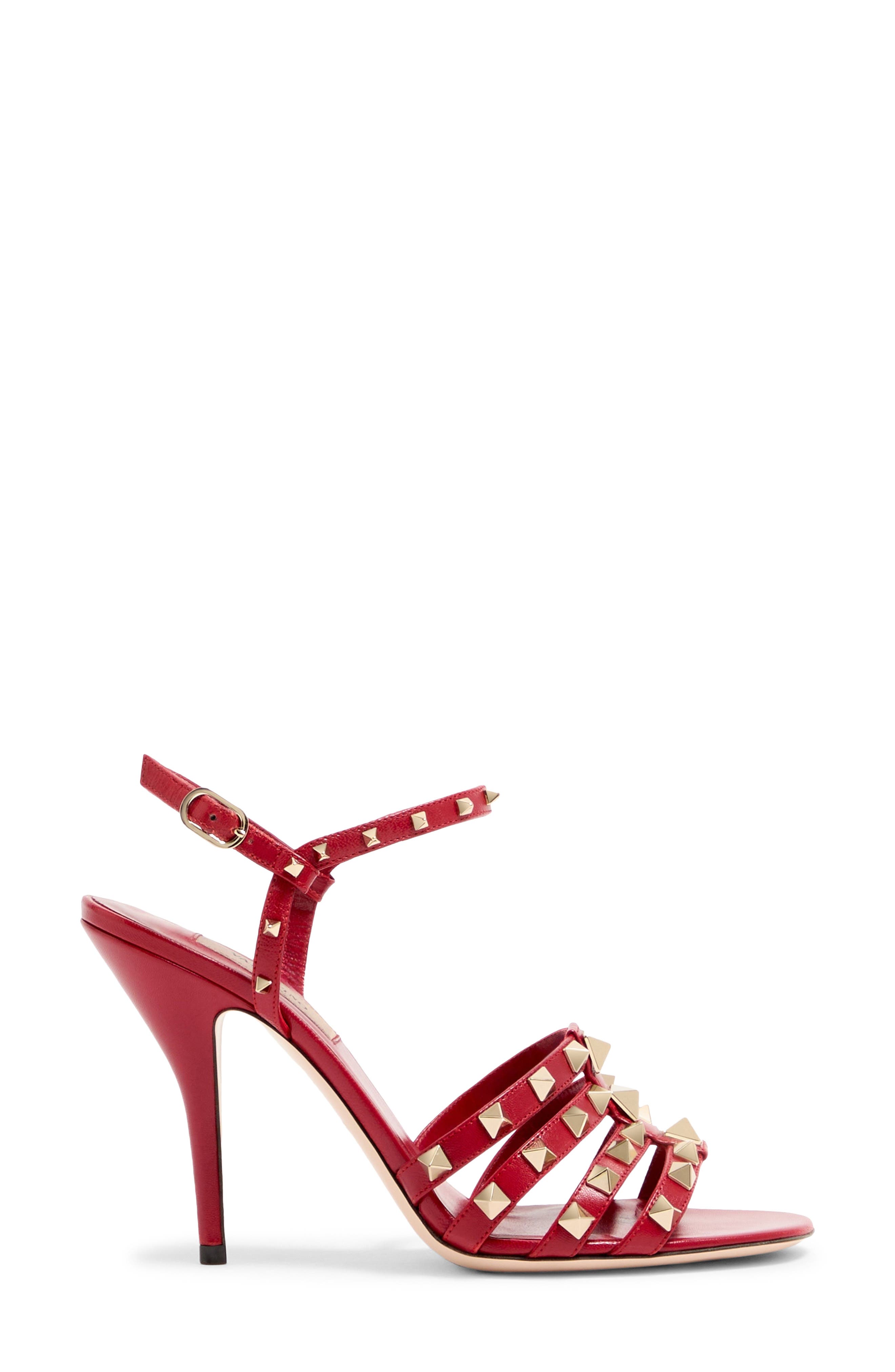 Rockstud Ankle Strap Sandal, Alternate, color, RED