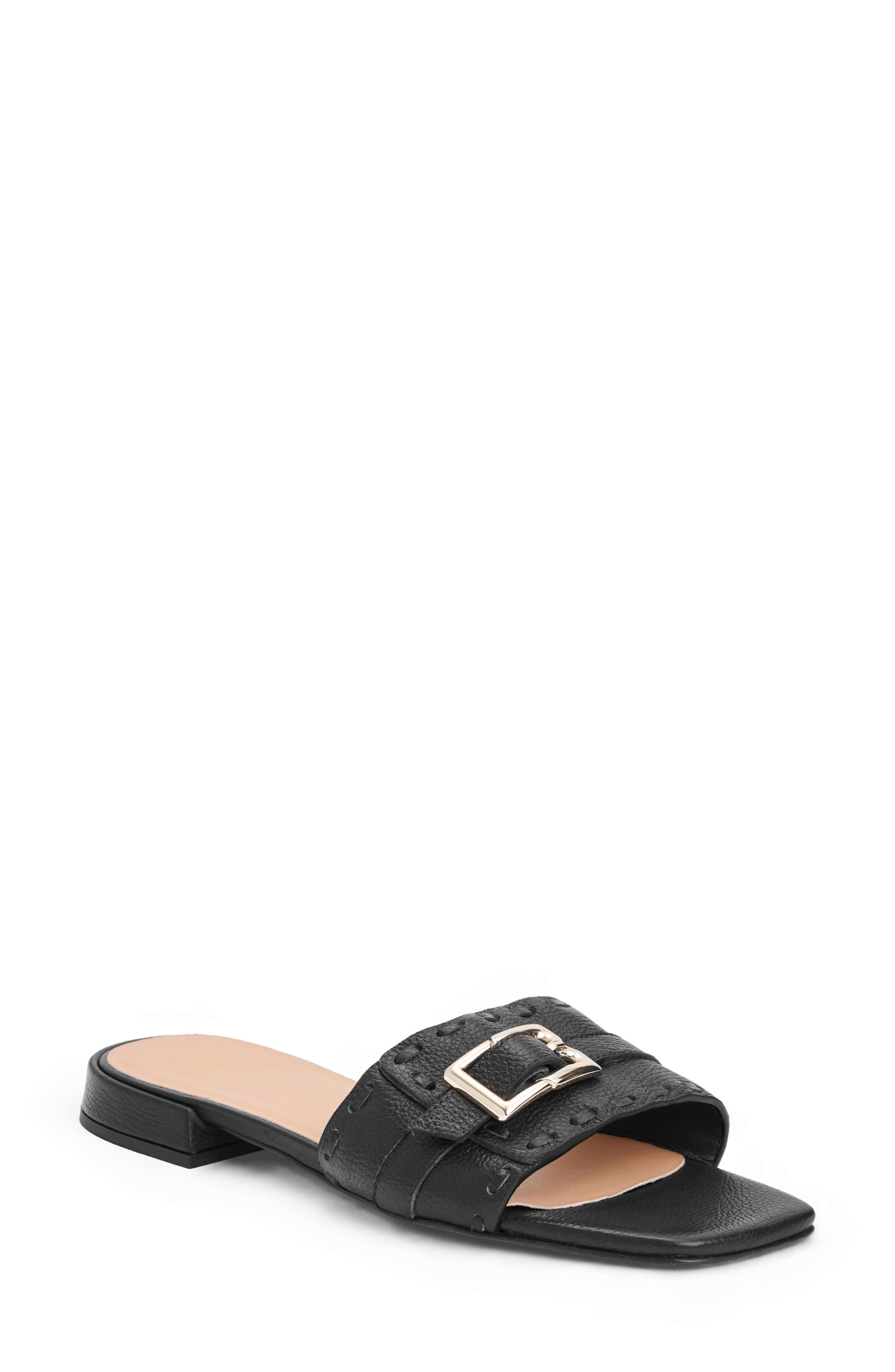 Bruno Magli Bellini Buckle Strap Slide Sandal, Main, color, Black Tumbled