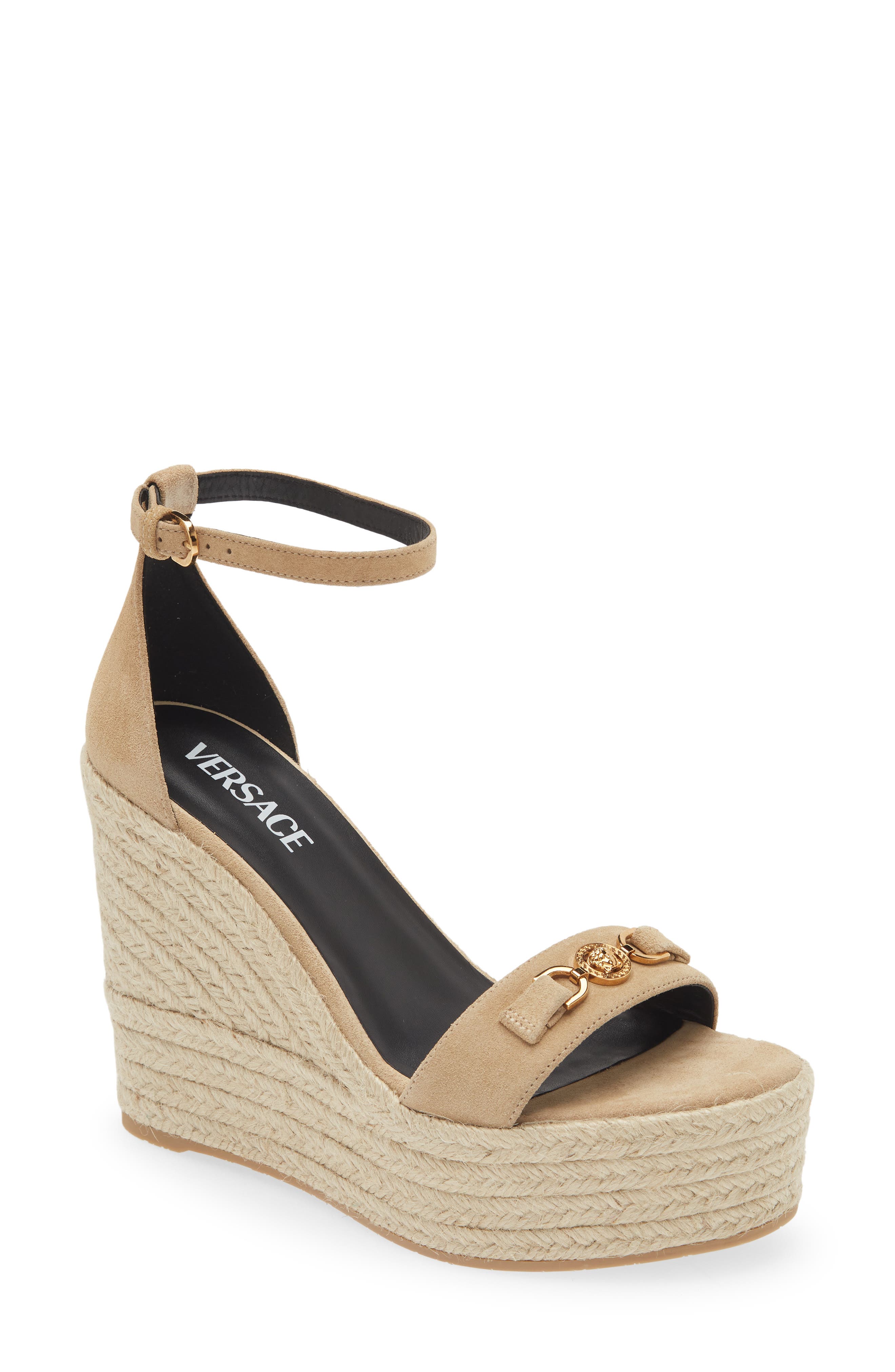 Versace Medusa '95 Espadrille Wedge Sandal, Main, color, Mastic/ Versace Gold
