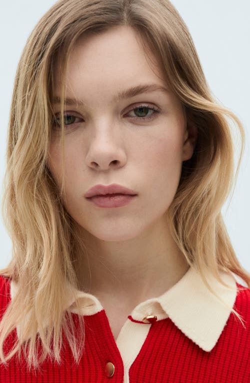 Mango Striped Polo-neck Sweater Red In Red
