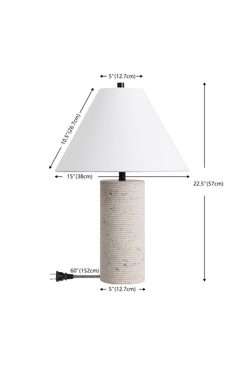 Kelsey 22.50" Modern Minimalist Travertine Column LED Table Lamp, Alternate, color, Beige/Black