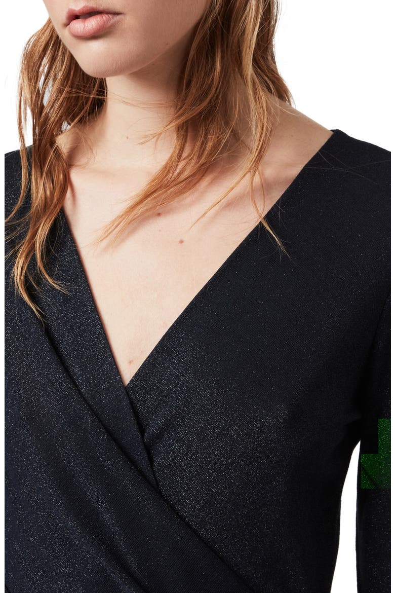 Rina Glitz Drawstring Long Sleeve Wrap Dress, Alternate, color, INK BLUE