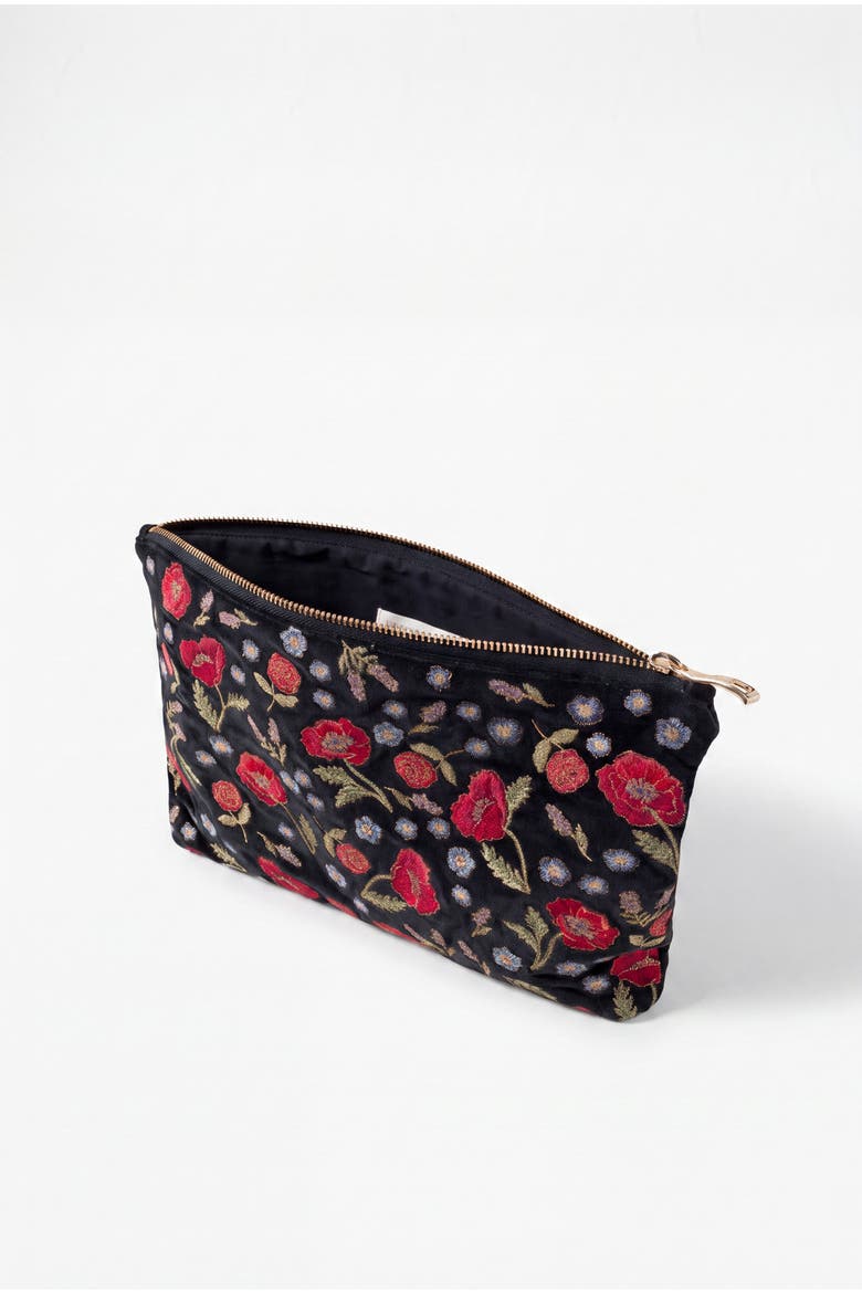 Poppy Meadow Velvet Everyday Pouch, Alternate, color, Charcoal