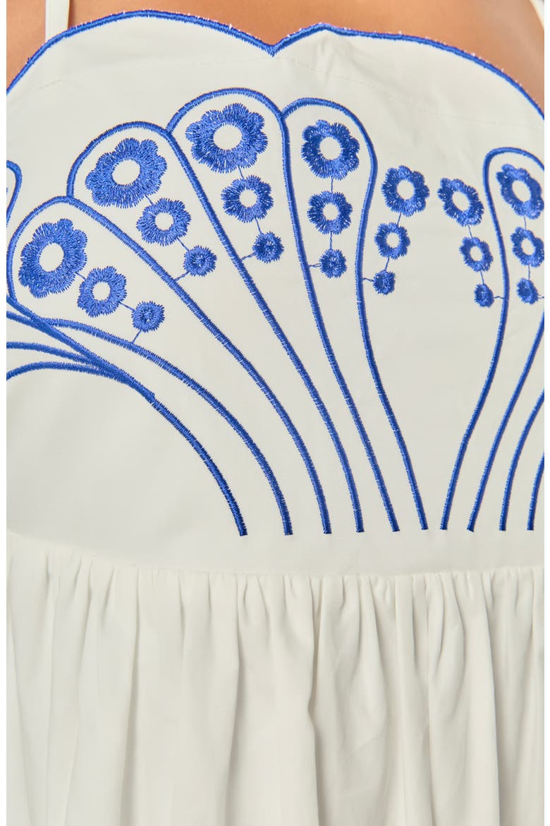 Embroidered Midi Dress, Alternate, color, WHITE/ BLUE